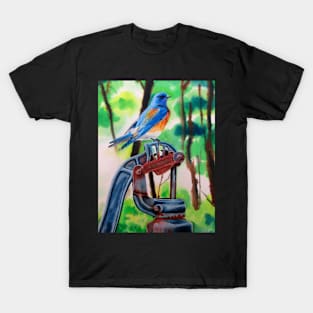 Eastern Bluebird On Rusty Pump Watercolor Print T-Shirt